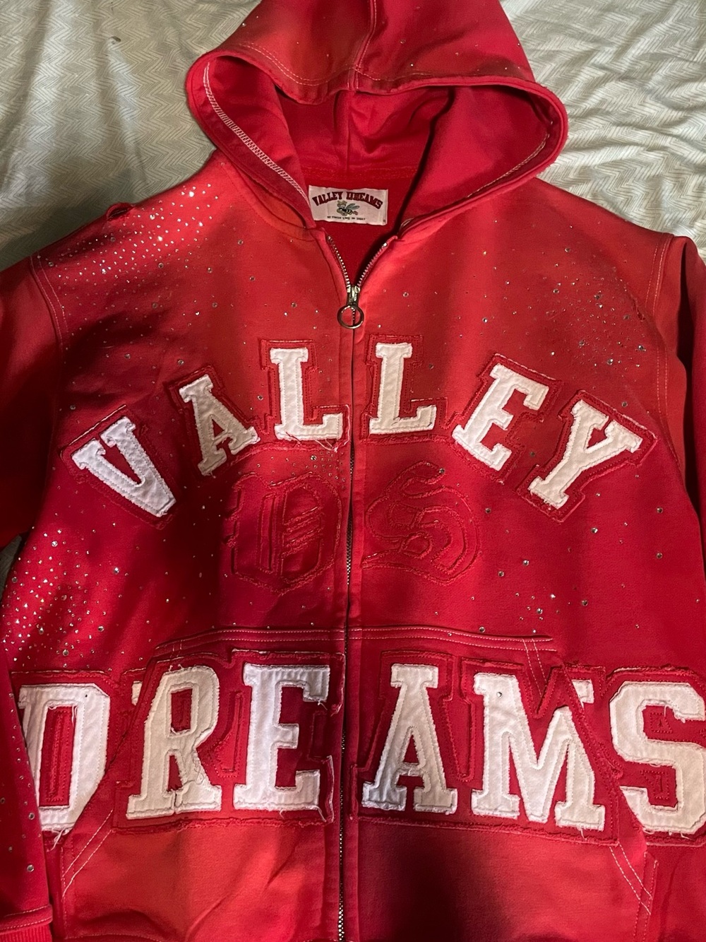Valley Dreams Rhinestone Red Zip Up Hoodie Size Small